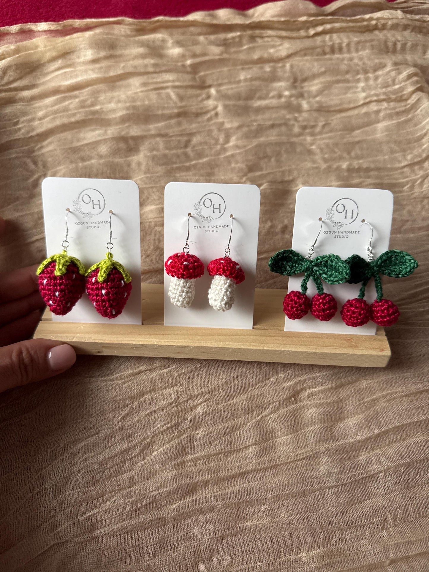 Strawberry Crochet Earrings – Sterling Silver Hooks