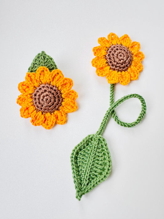 Sunflower Crochet Brooch + Bookmark Set – Handmade Floral Gift, Nature Inspired, UK Made