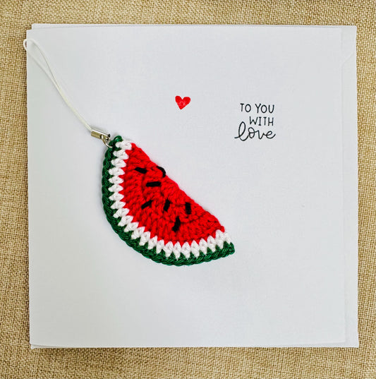 Watermelon Card – Detachable Keychain Gift - Handmade Crochet
