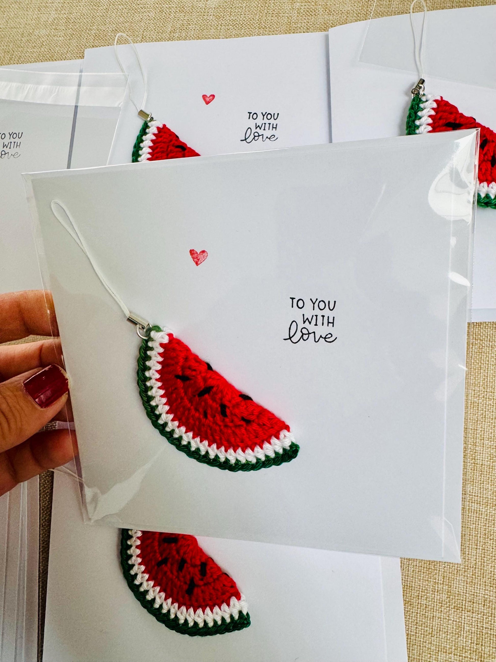Watermelon Card – Detachable Keychain Gift - Handmade Crochet