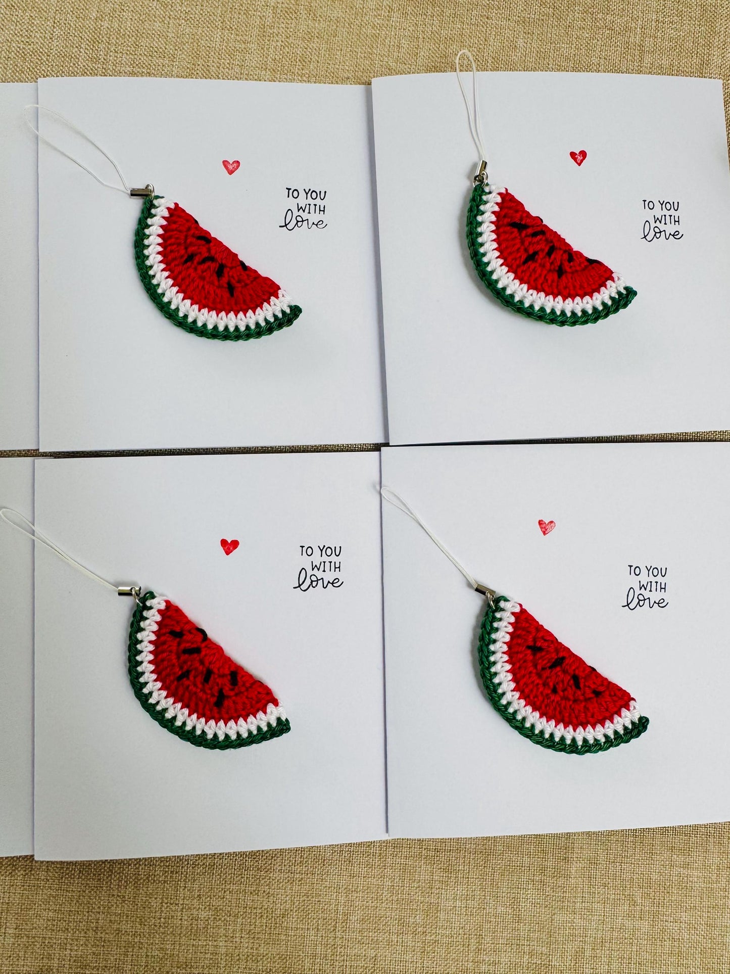 Watermelon Card – Detachable Keychain Gift - Handmade Crochet