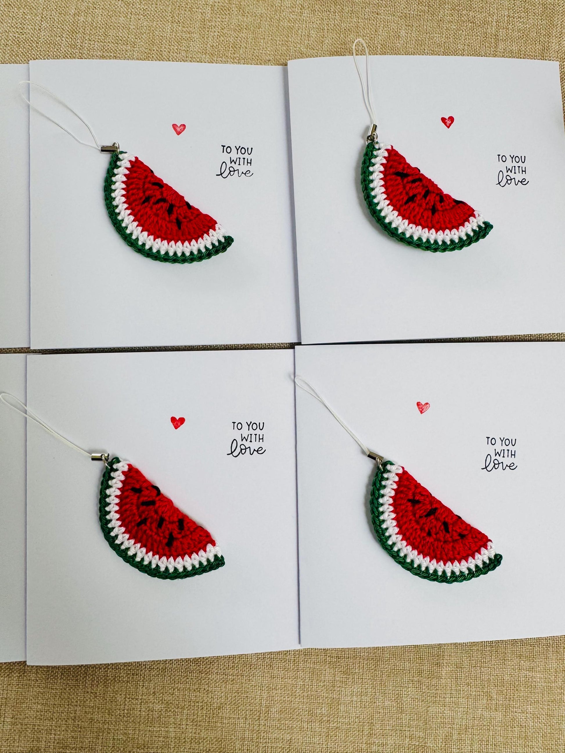 Watermelon Card – Detachable Keychain Gift - Handmade Crochet