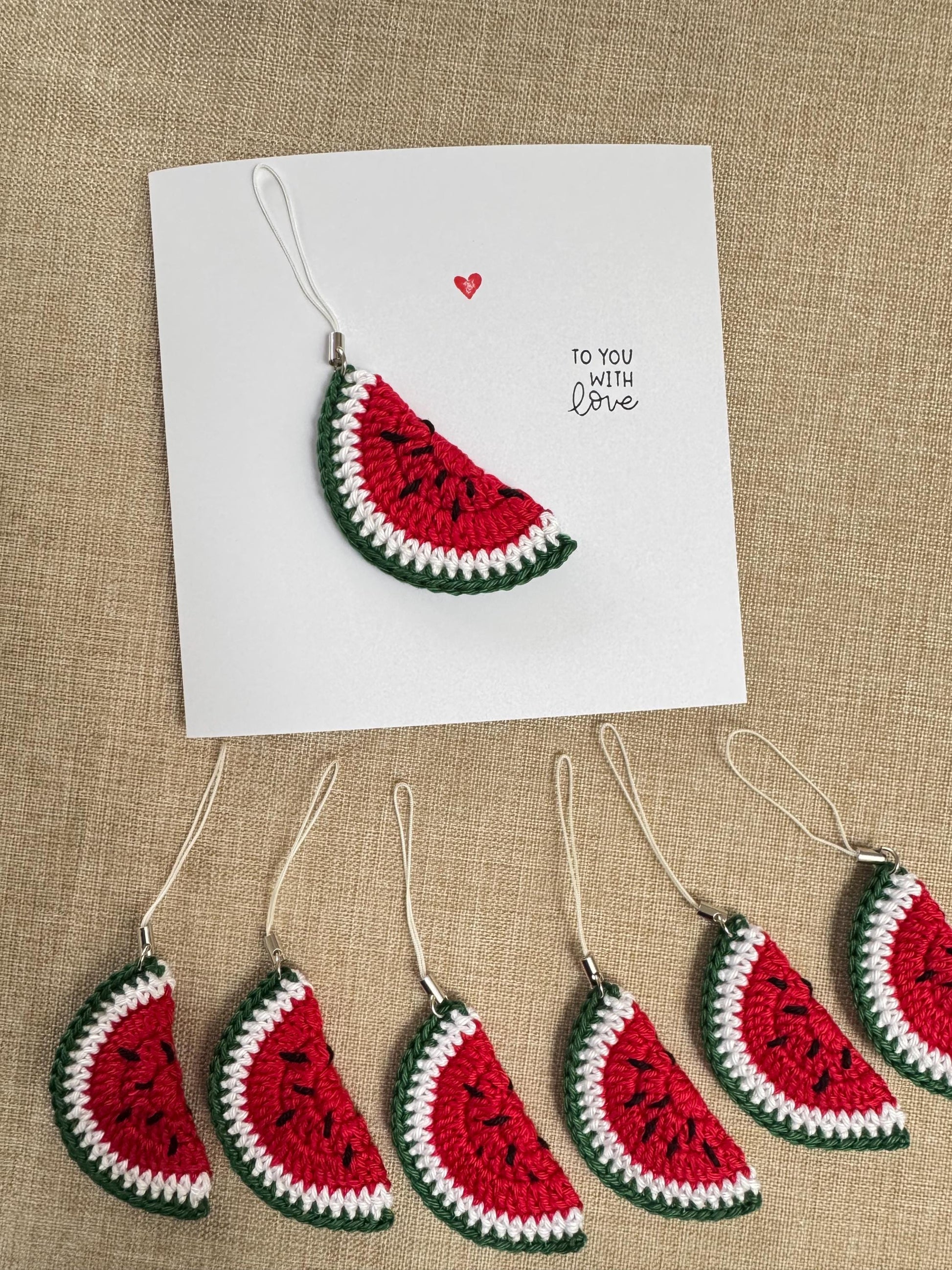 Watermelon Card – Detachable Keychain Gift - Handmade Crochet
