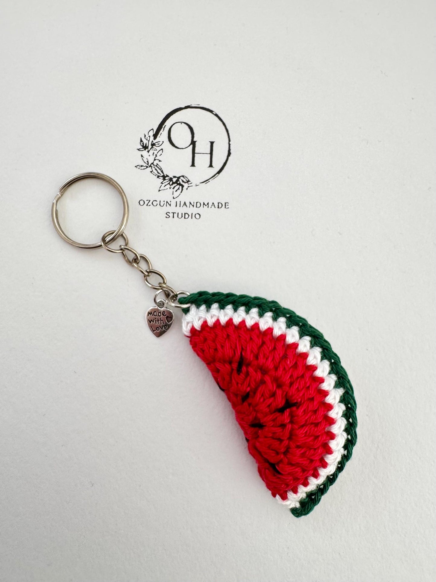 Watermelon Slice Keychain - Handmade Crochet