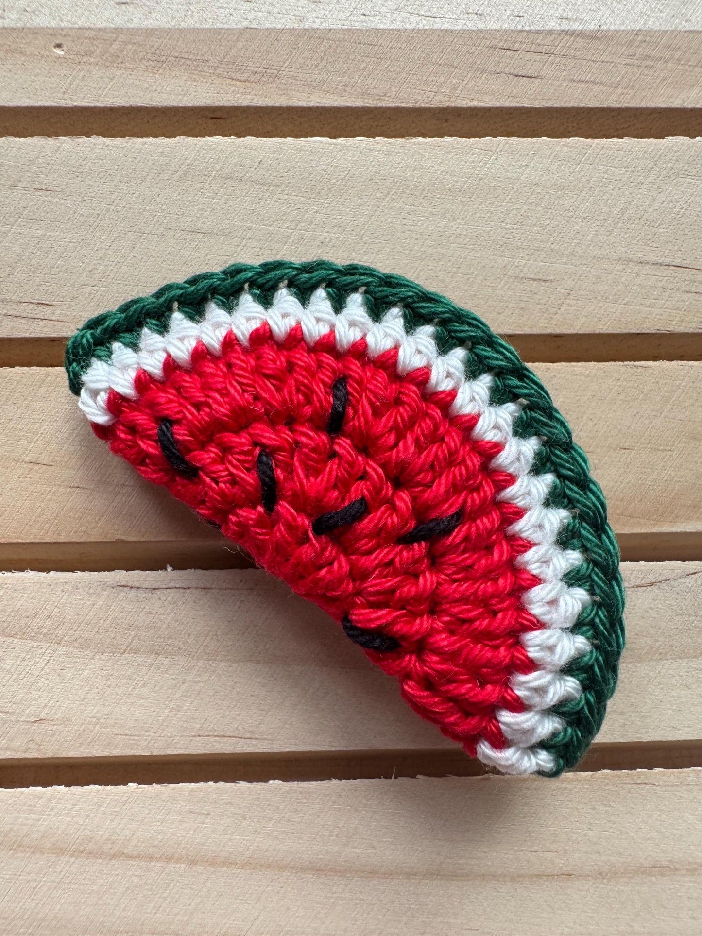 Crochet Watermelon Hair Clip: Handmade Cotton Summer Accessory __etsy:7260239054