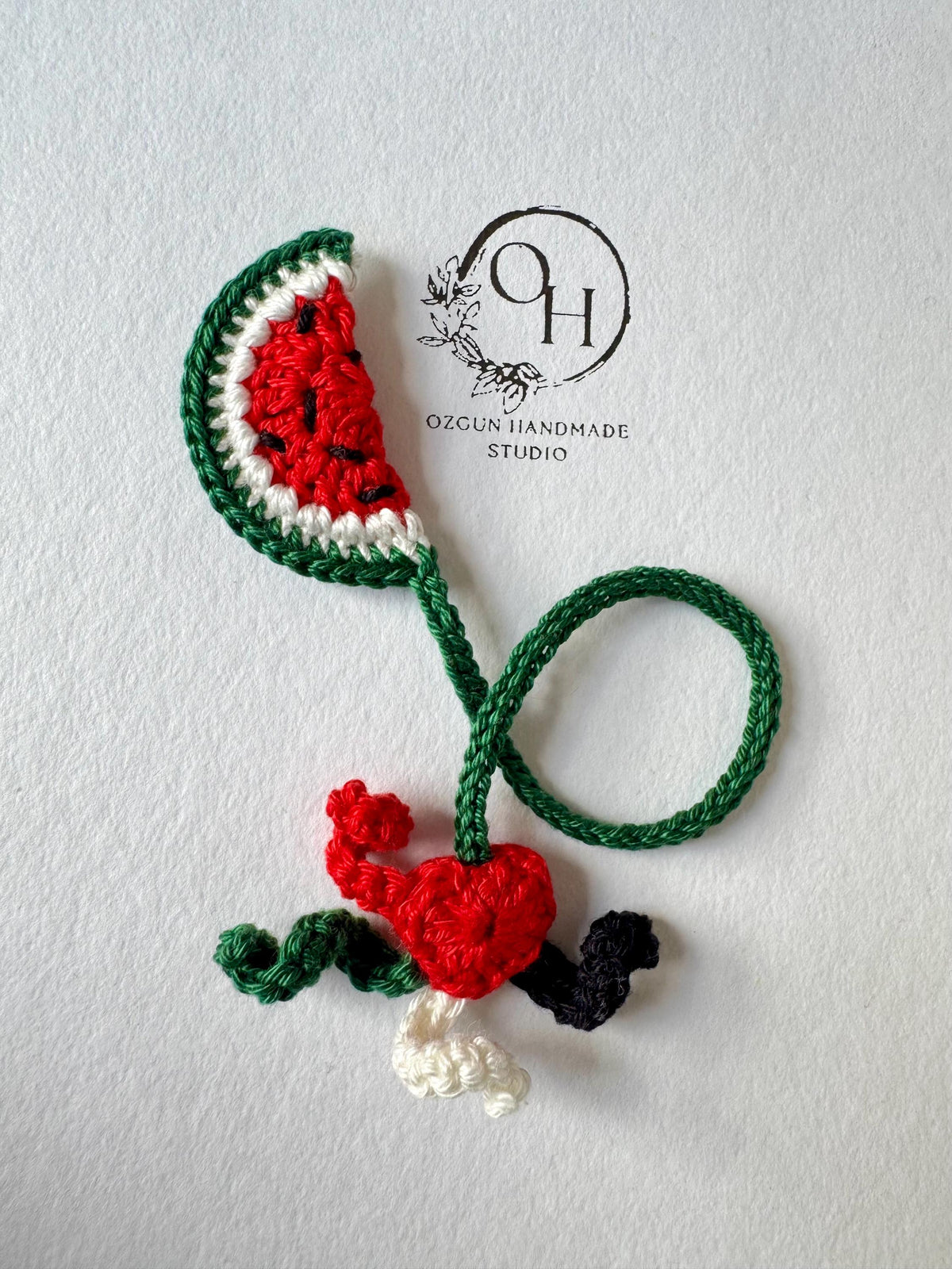 Crochet Watermelon Heart Bookmark: Palestinian Flag Colors, Car or Bag Charm __etsy:7305598075