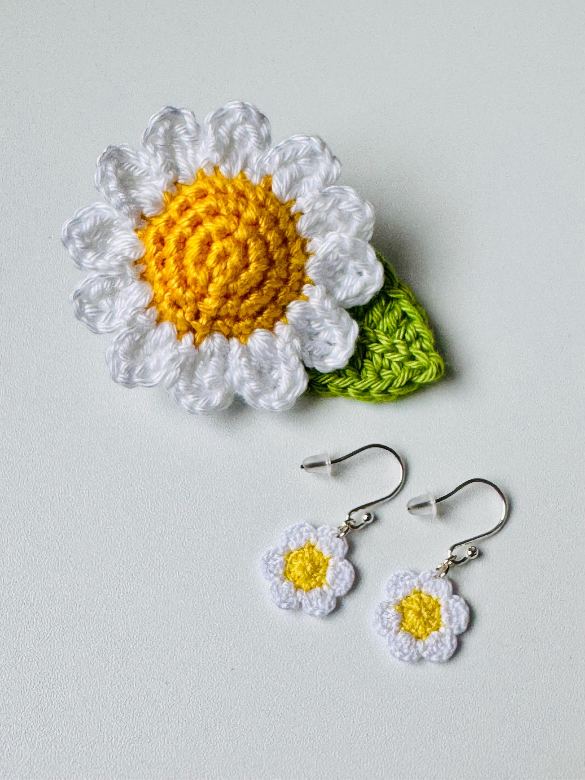 Gift Set - Micro Crochet Daisy Earrings and Brooch Set – Handmade Floral Jewellery, Cottagecore Style __etsy:7748663936
