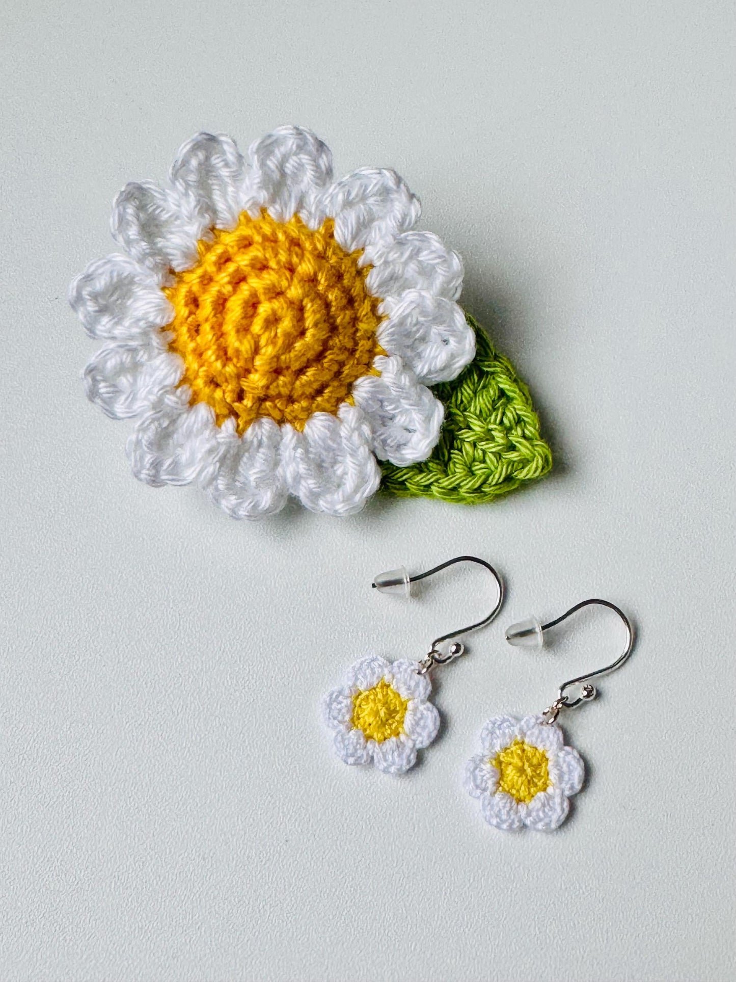 Gift Set - Micro Crochet Daisy Earrings and Brooch Set – Handmade Floral Jewellery, Cottagecore Style __etsy:7796617797