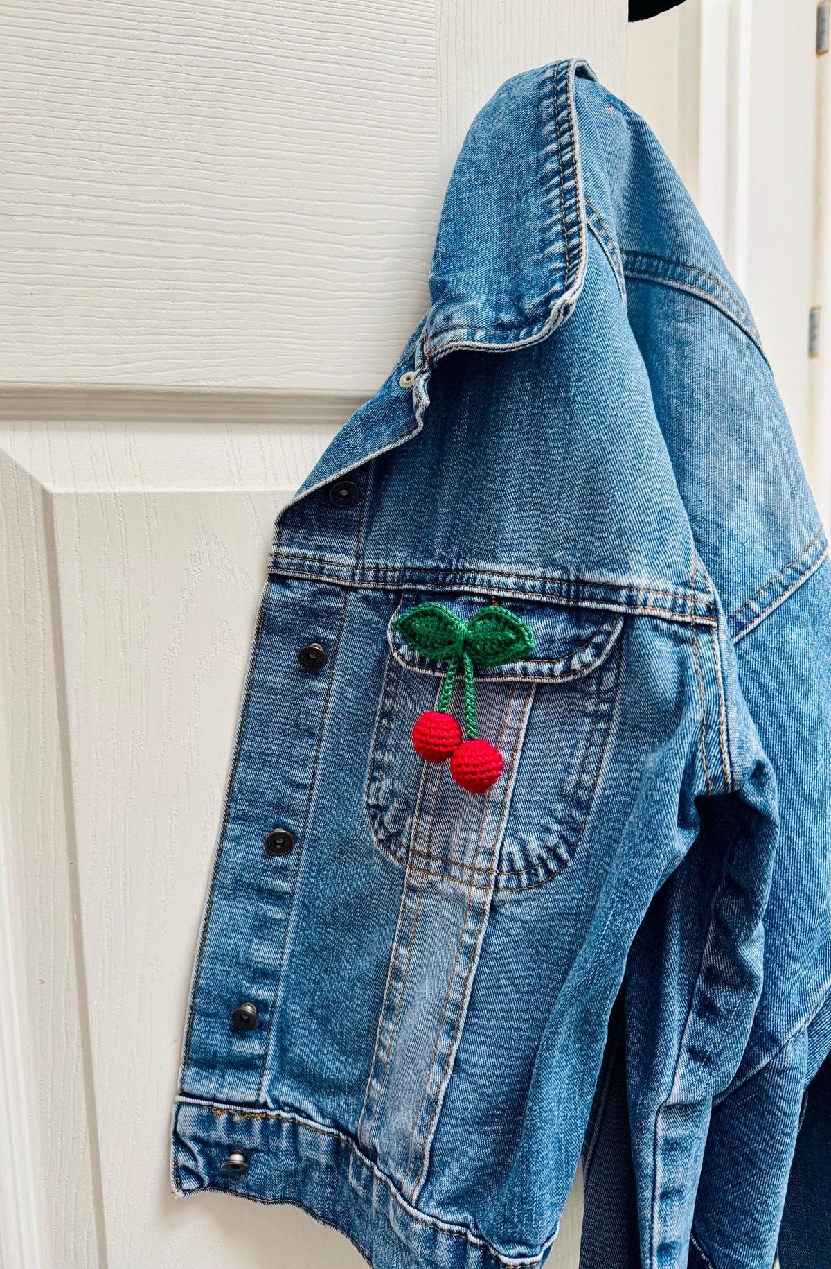 Handmade Crochet Cherry Brooch with Double Leaves – Playful & Whimsical Touch __etsy:7823964291