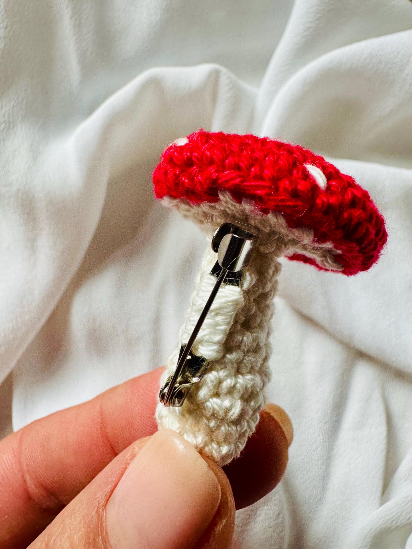 Crochet Mushroom Brooch, Toadstool Pin, Amanita Muscaria Brooch, Cottagecore Woodland Gift, Handmade Crochet Mushroom Accessory __etsy:7824151141