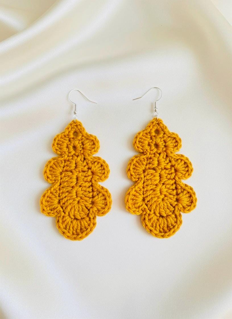 Oak Leaf Crochet Earrings – Botanical Crochet Jewellery – Sterling Silver Hooks __etsy:7845570964