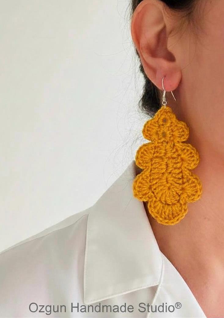 Oak Leaf Crochet Earrings – Botanical Crochet Jewellery – Sterling Silver Hooks __etsy:7845608066
