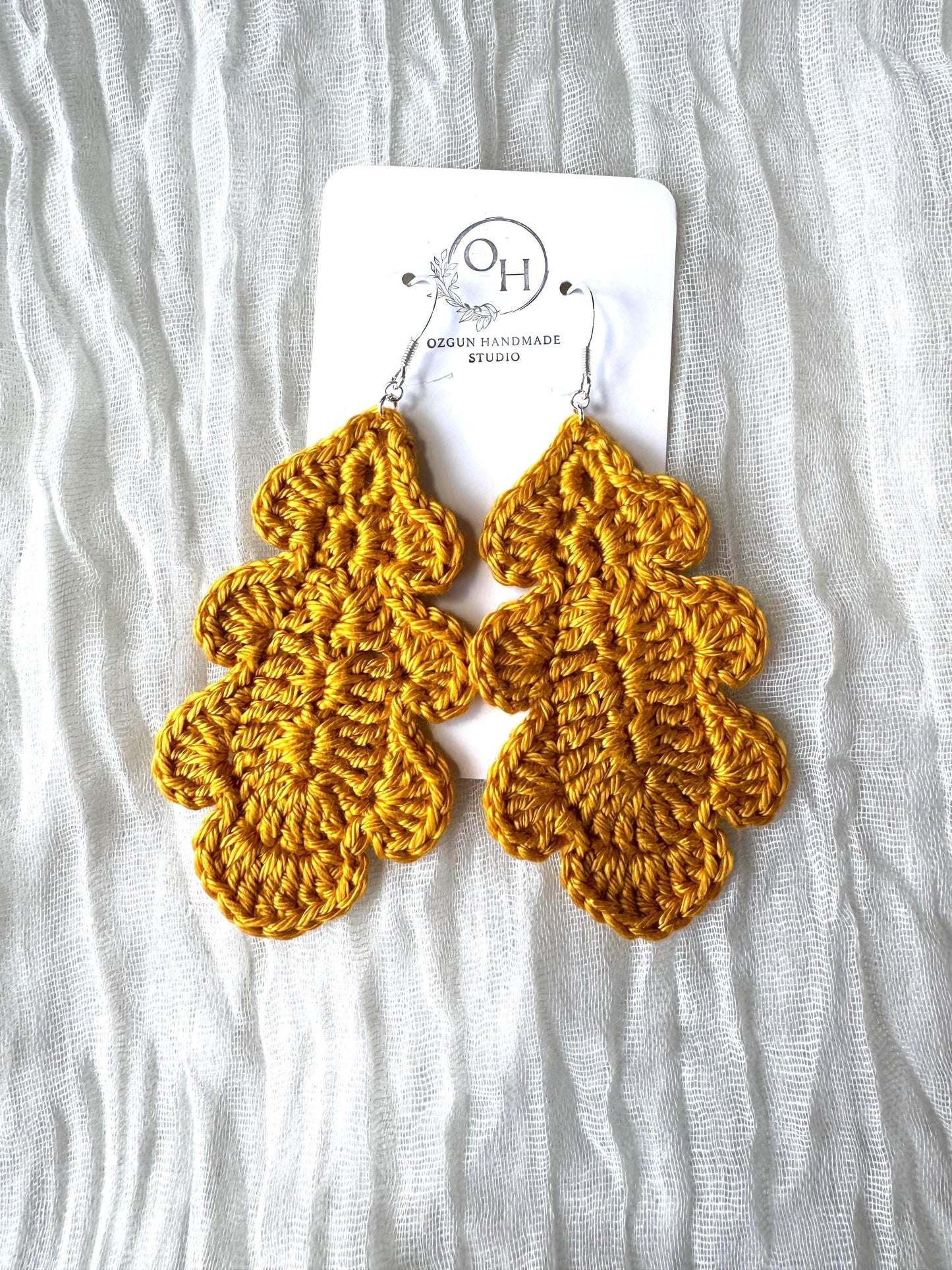 Oak Leaf Crochet Earrings – Botanical Crochet Jewellery – Sterling Silver Hooks __etsy:7893529977