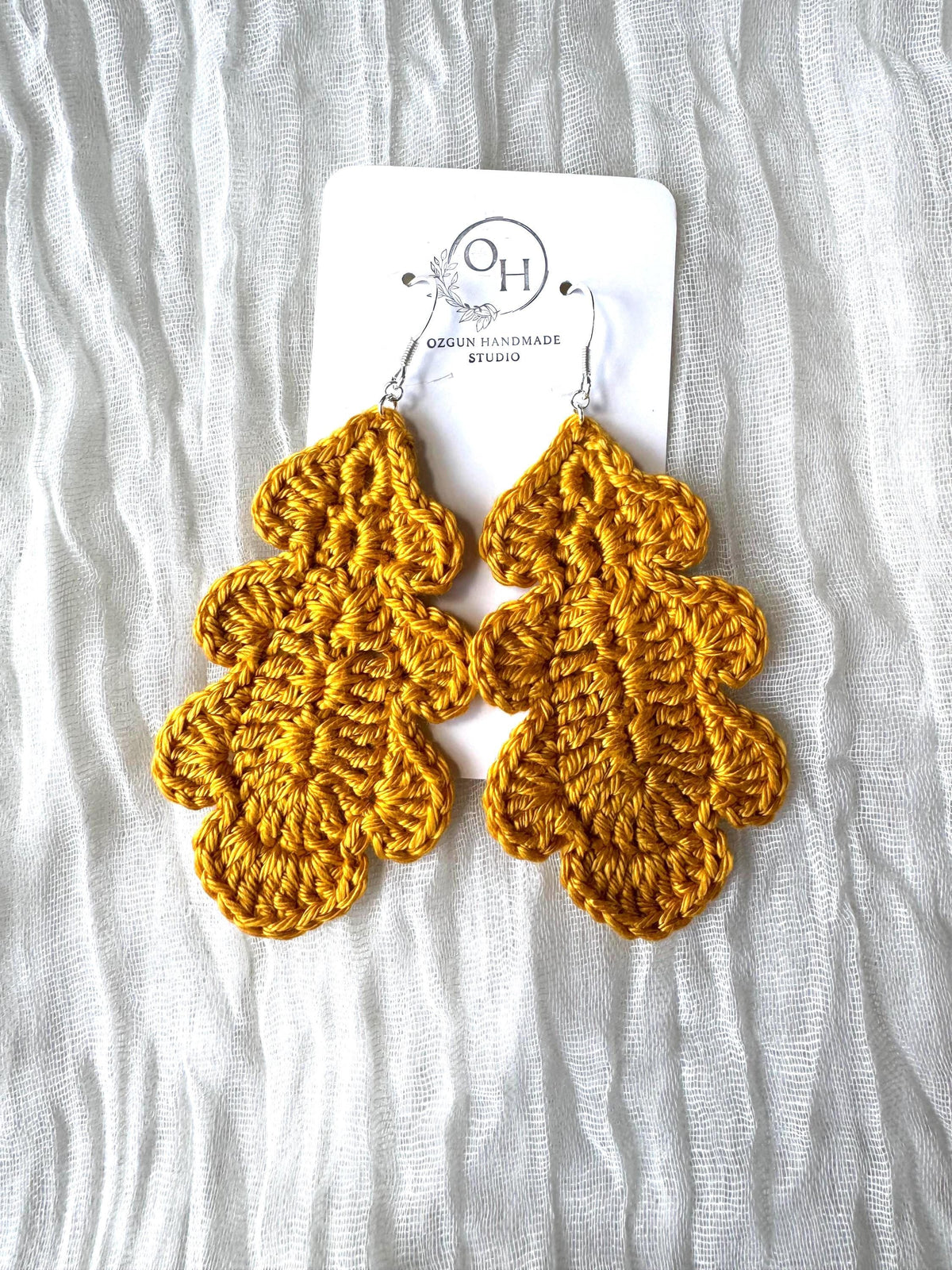 Oak Leaf Crochet Earrings – Botanical Crochet Jewellery – Sterling Silver Hooks __etsy:7893529977
