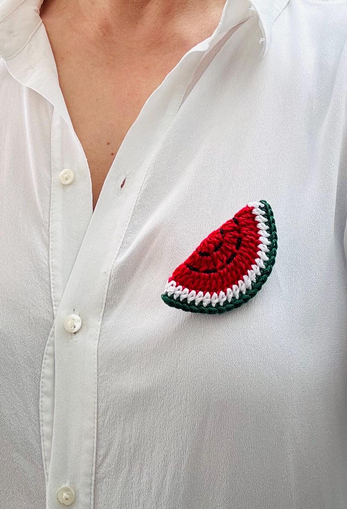 Handmade Crochet Watermelon Brooch, Cotton Summer Fruit Accessory, Cottagecore Style Pin __etsy:7893583906