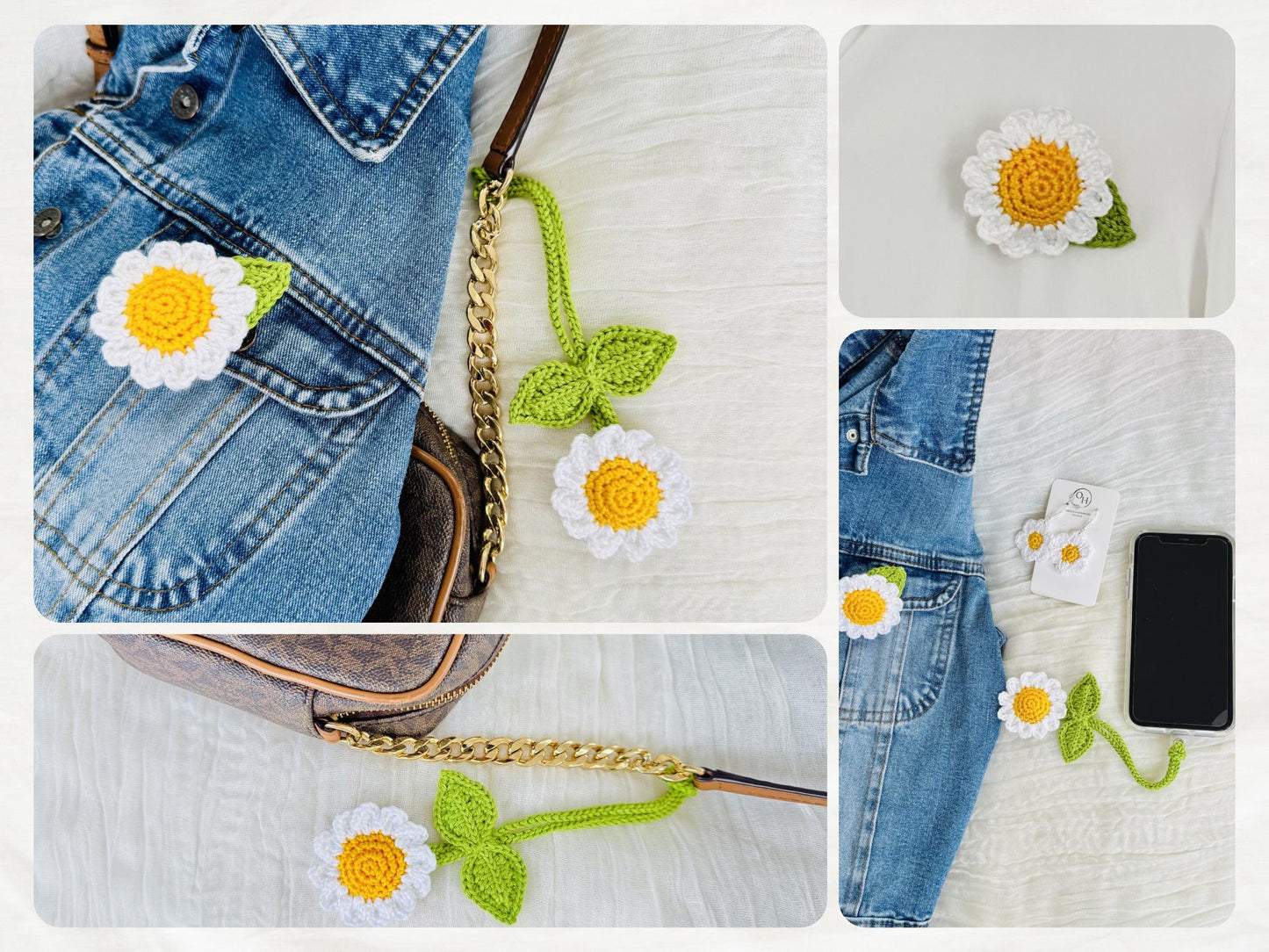 Crochet Daisy Brooch, Cottagecore Floral Pin, Cotton Yarn Botanical Accessory, UK Made Flower Jewellery __etsy:7938579275