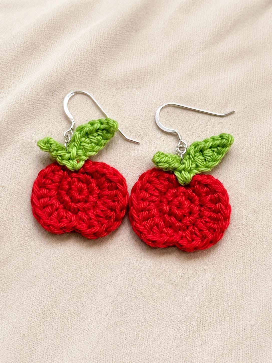 Apple Earrings - crochet earrings - sterling silver hooks __etsy:8054450698