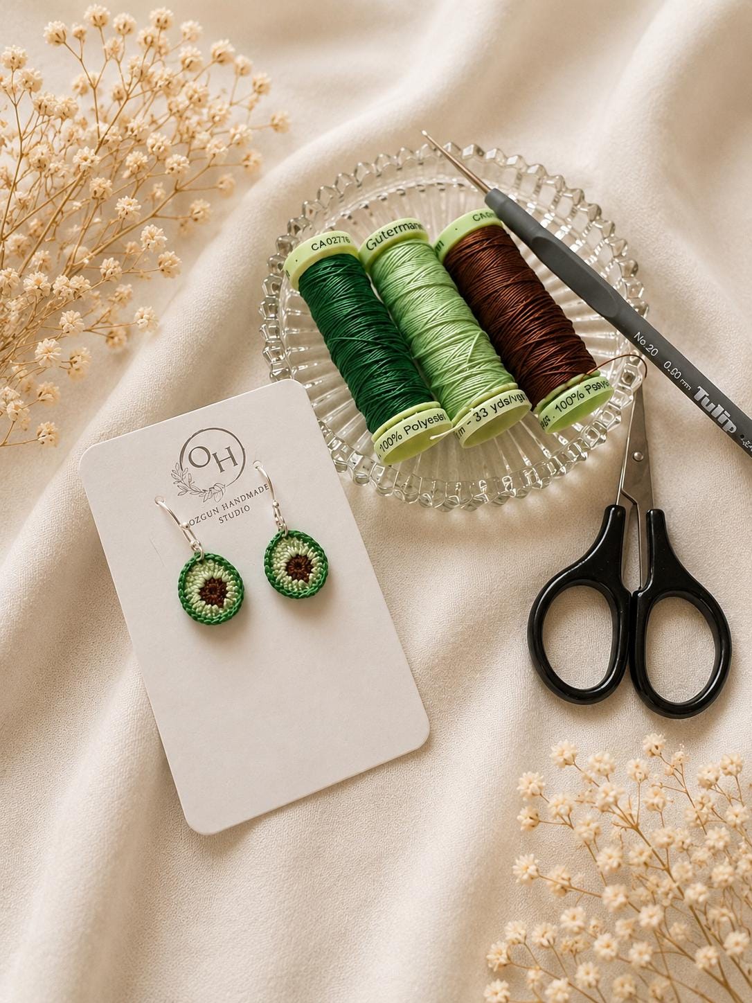 Avocado Micro Crochet Earrings – Handmade Cotton Fruit Jewelry, Sterling Silver Hooks __etsy:8058411540