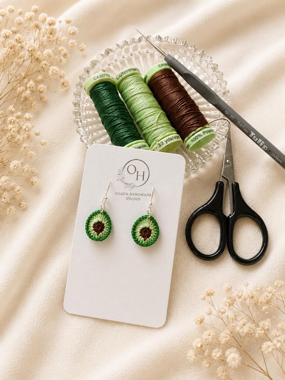 Avocado Micro Crochet Earrings – Handmade Cotton Fruit Jewelry, Sterling Silver Hooks __etsy:8058460668