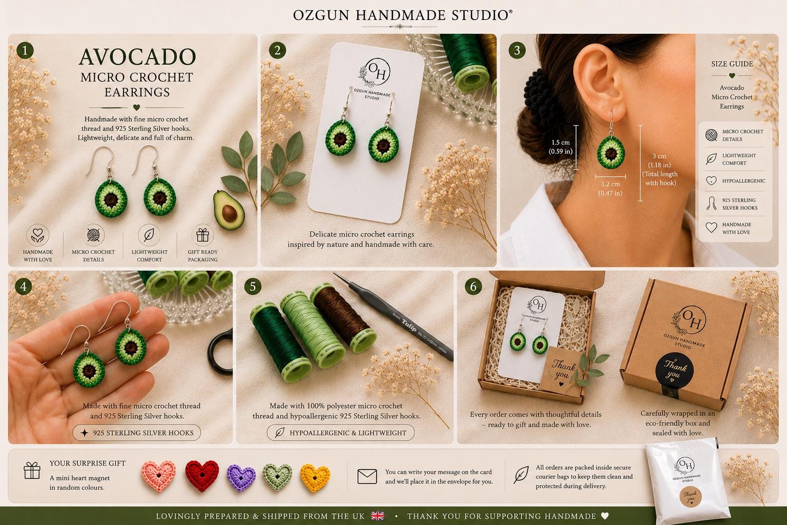 Avocado Micro Crochet Earrings – Handmade Cotton Fruit Jewelry, Sterling Silver Hooks __etsy:8059104442