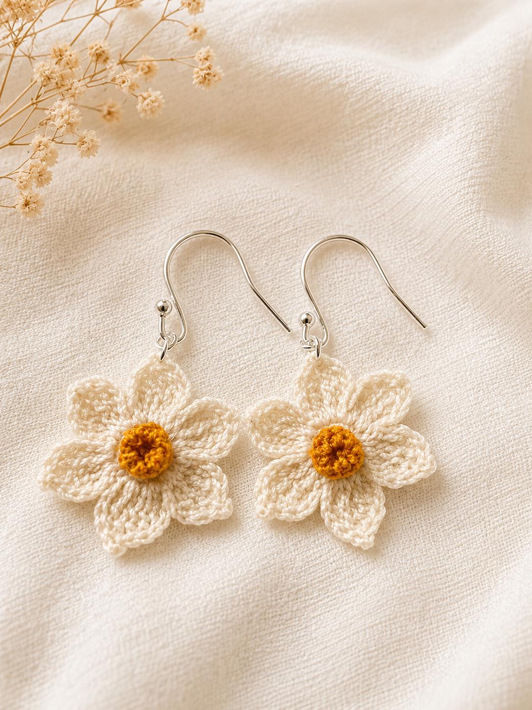 Daffodil Micro Crochet Earrings, Botanical Spring Floral Jewellery, Gold Filled or Sterling Silver __etsy:8059155934