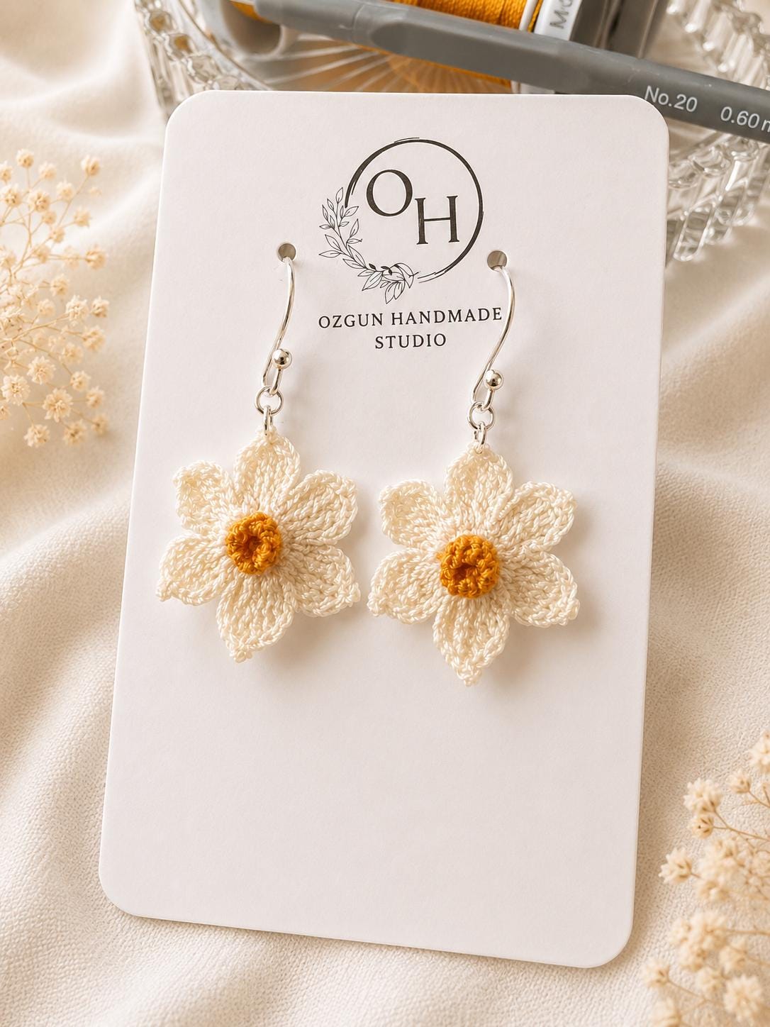 Daffodil Micro Crochet Earrings, Botanical Spring Floral Jewellery, Gold Filled or Sterling Silver __etsy:8059155936