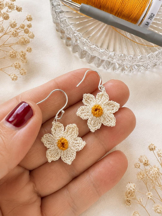 Daffodil Micro Crochet Earrings, Botanical Spring Floral Jewellery, Gold Filled or Sterling Silver __etsy:8059155938