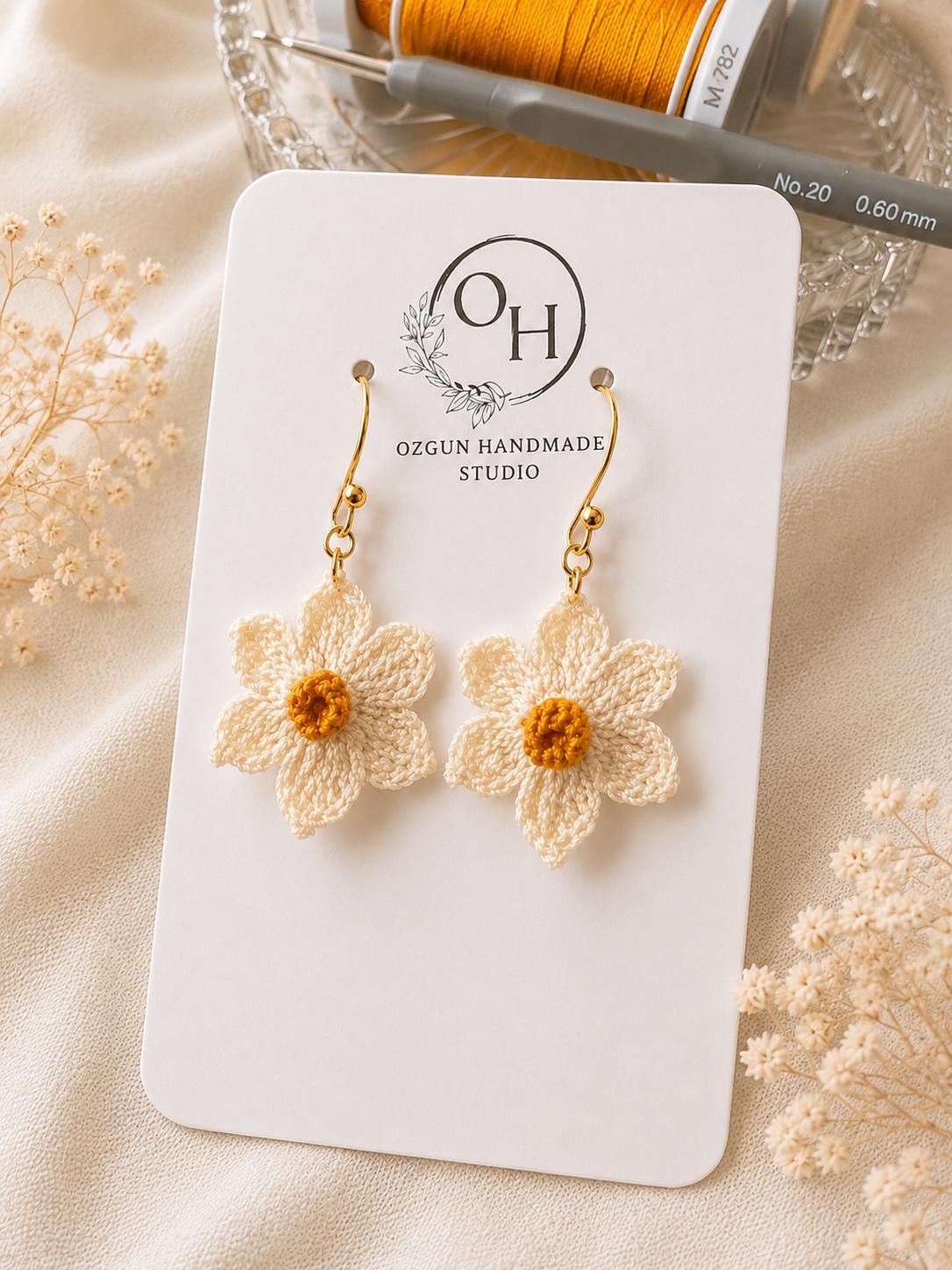 Daffodil Micro Crochet Earrings, Botanical Spring Floral Jewellery, Gold Filled or Sterling Silver __etsy:8059155964
