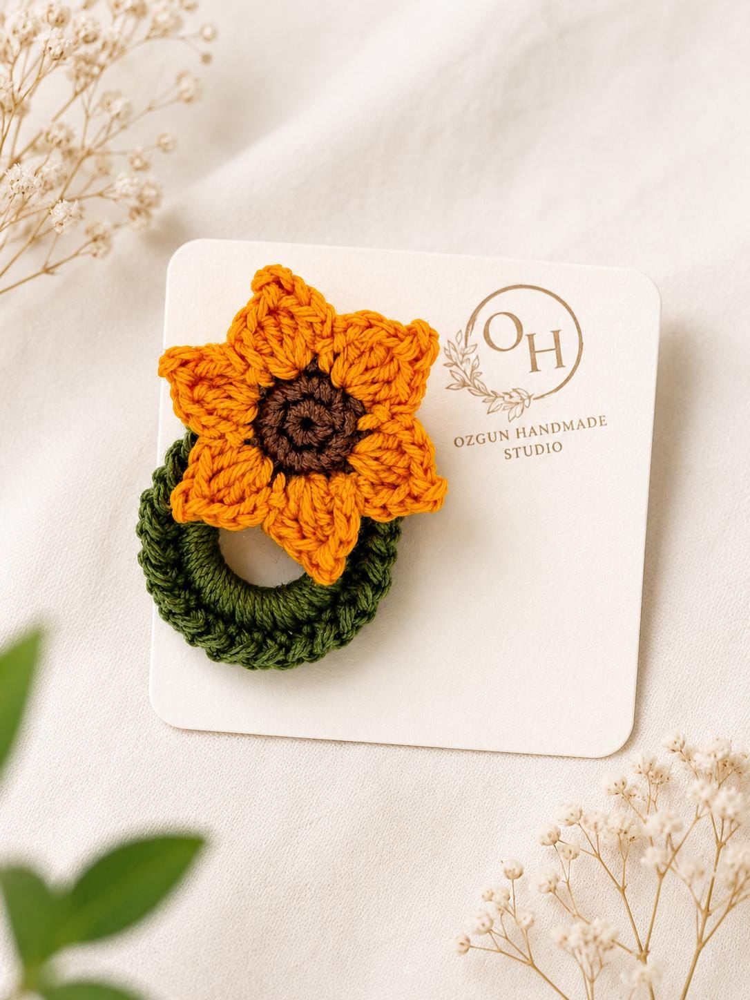 Crochet Sunflower Glasses Holder Brooch, Handmade Floral Eyeglass Accessory __etsy:8062732776