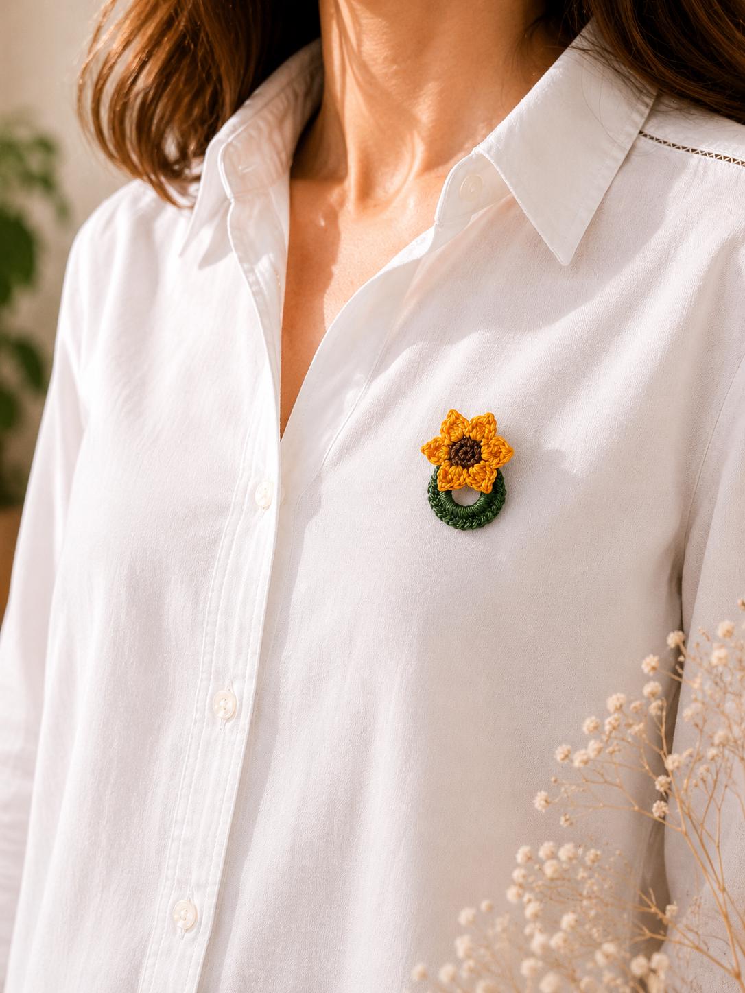 Crochet Sunflower Glasses Holder Brooch, Handmade Floral Eyeglass Accessory __etsy:8062858056
