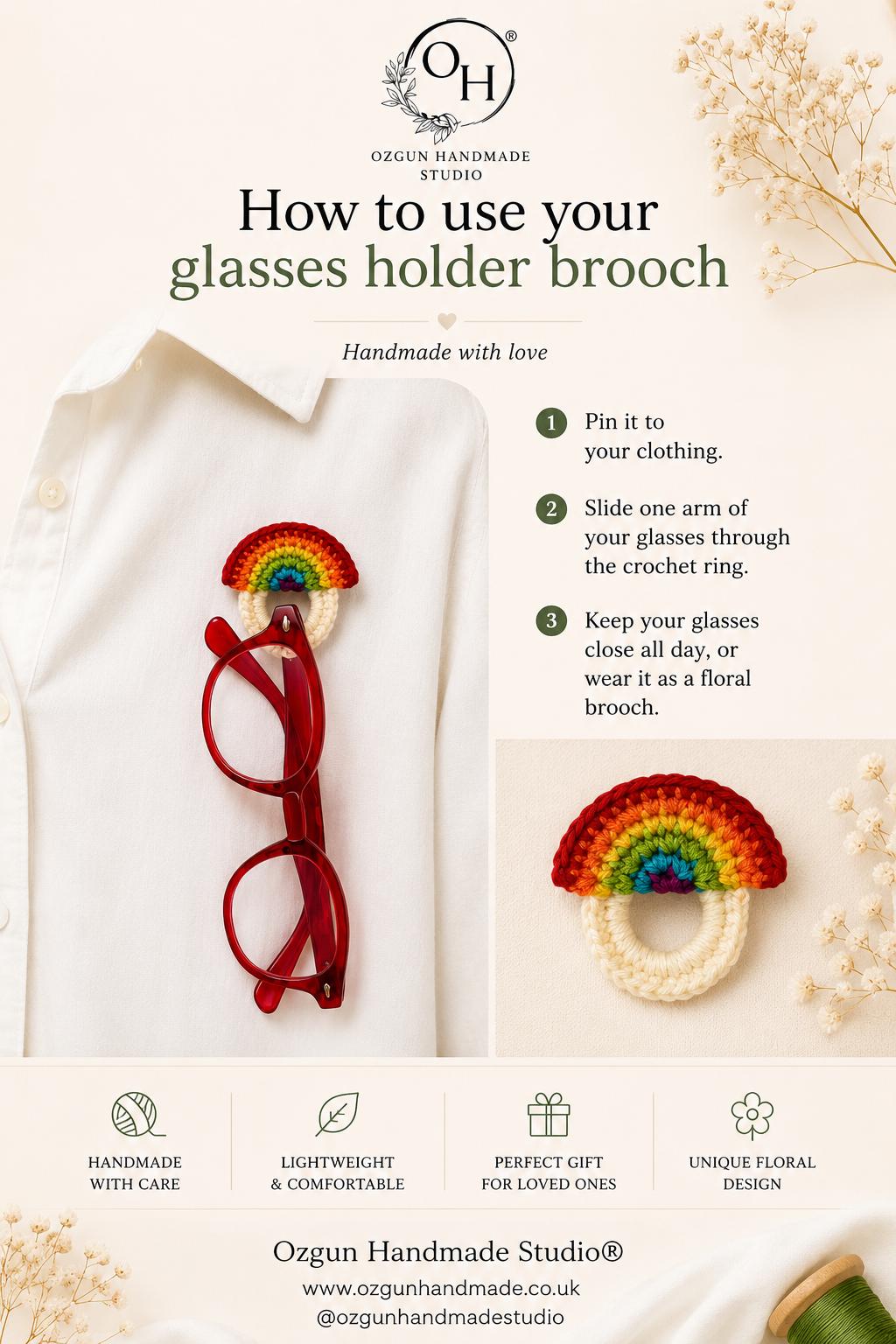 Crochet Rainbow Glasses Holder Brooch, Pride Accessory, Cotton Yarn Pin __etsy:8062868820