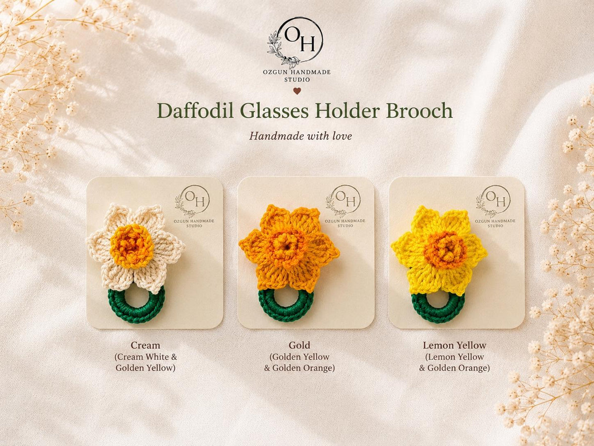 Crochet Daffodil Glasses Holder Brooch, Floral Eyeglasses Pin, Choose Your Yellow Tone __etsy:8063139700