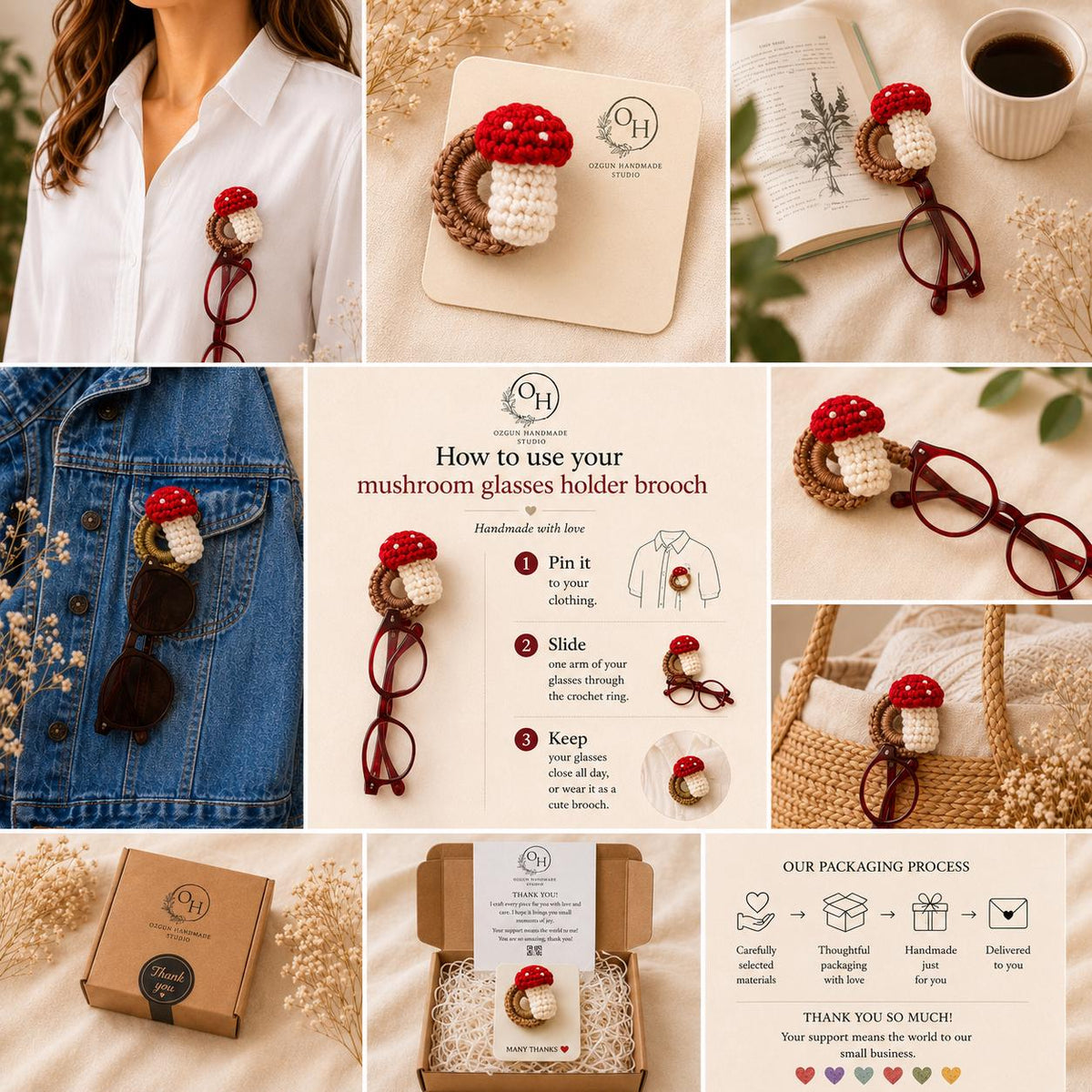 Crochet Mushroom Glasses Holder Brooch __etsy:8066915004