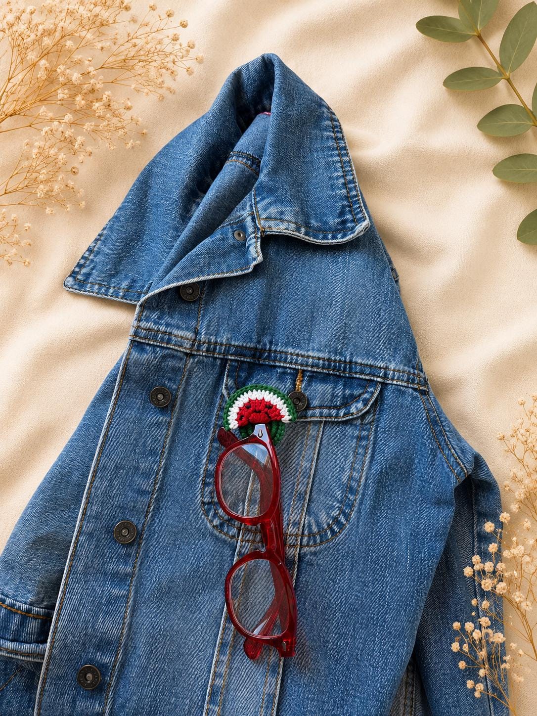 Crochet Watermelon Slice Glasses Holder Brooch, Crochet Fruit Pin, Summer Accessory __etsy:8066928812