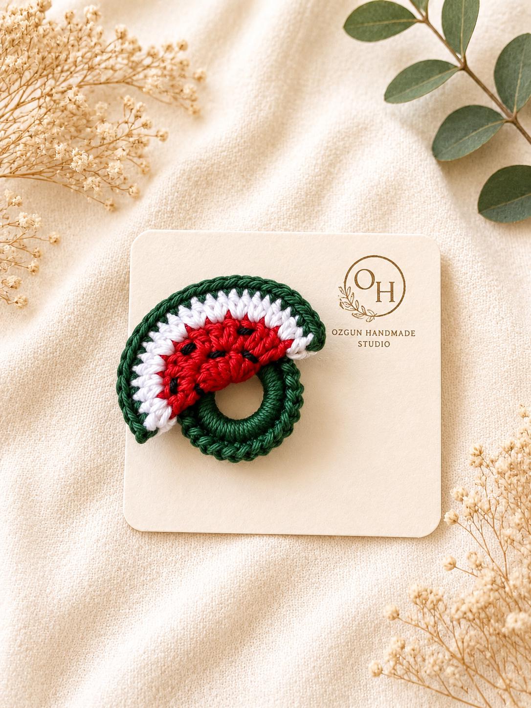 Crochet Watermelon Slice Glasses Holder Brooch, Crochet Fruit Pin, Summer Accessory __etsy:8066941530