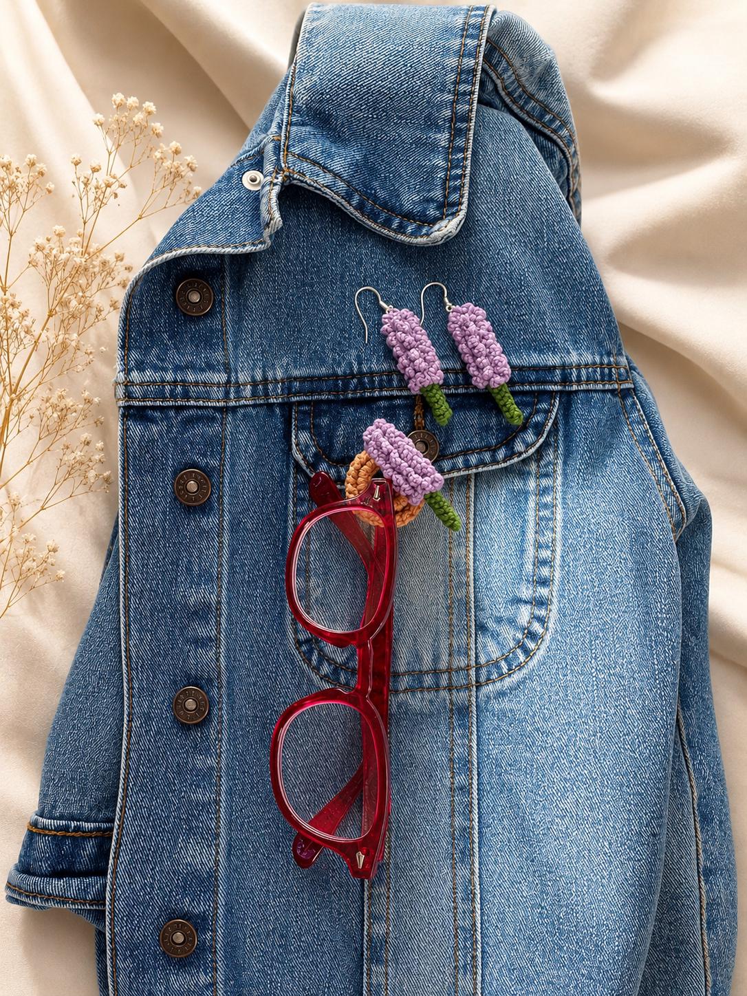 Crochet Lavender Glasses Holder Brooch, Floral Eyeglass Pin, Funcional Cotton Yarn Accessory __etsy:8067204664