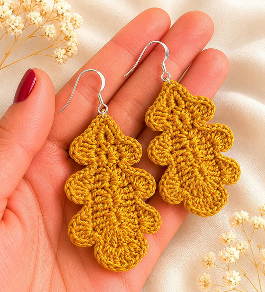 Oak Leaf Crochet Earrings – Botanical Crochet Jewellery – Sterling Silver Hooks __etsy:8070693988