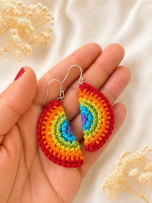 Rainbow Earrings: Handmade Crochet Cotton Pride Jewelry, Sterling Silver __etsy:8074367990