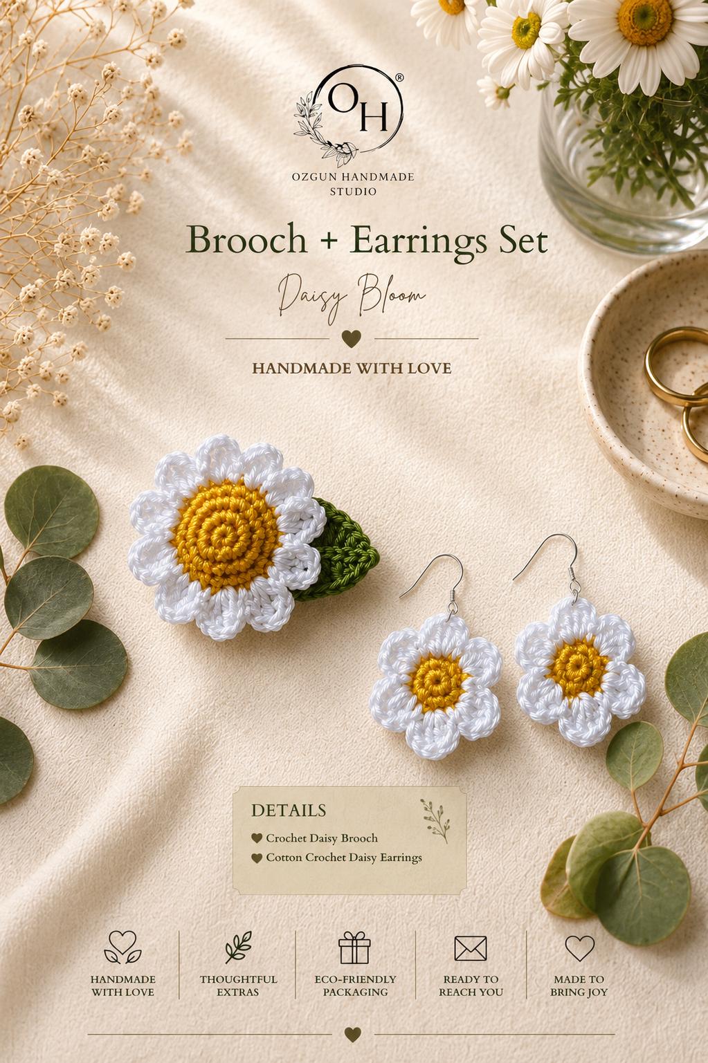 Crochet Daisy Brooch, Cottagecore Floral Pin, Cotton Yarn Botanical Accessory, UK Made Flower Jewellery __etsy:8077988508