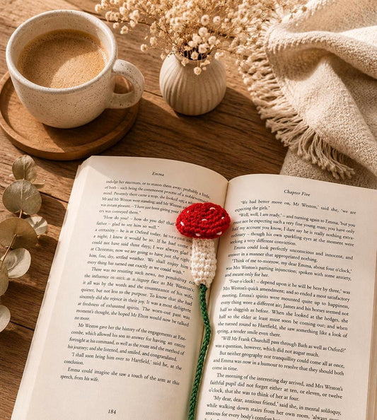 Handmade Crochet Mushroom Bookmark – Cottagecore Reading Accessory __etsy:8080970890