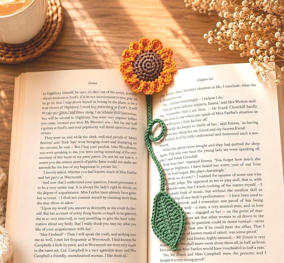 Crocheted Sunflower Bookmark, Flower Page Marker, Book Lover Gift, Reader Gift __etsy:8081083412