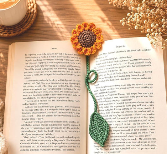 Crocheted Sunflower Bookmark, Flower Page Marker, Book Lover Gift, Reader Gift __etsy:8081083412