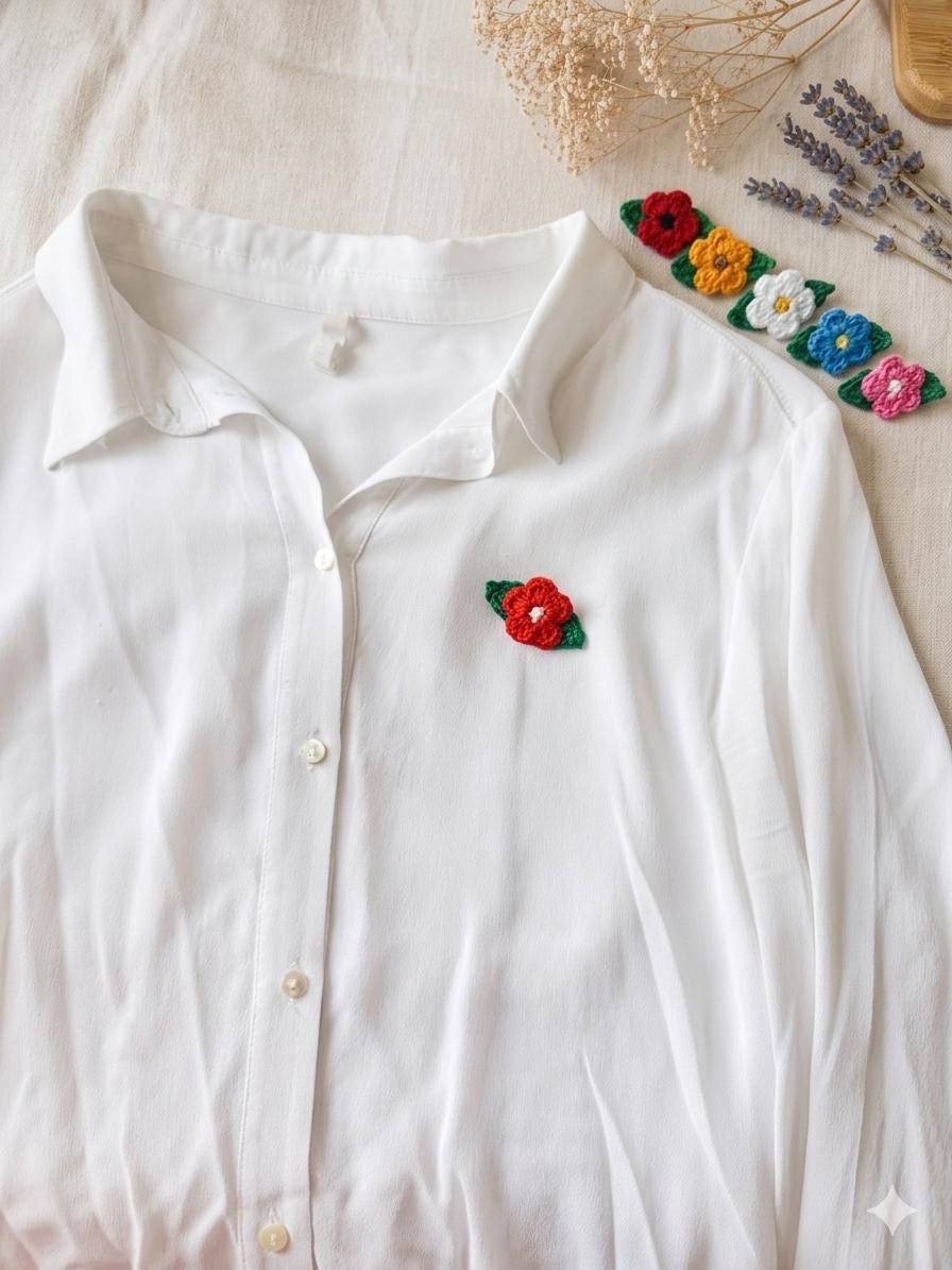 Handmade Crochet Flower Brooch: Cotton Floral Pin, 6 Colors __etsy:8081695712