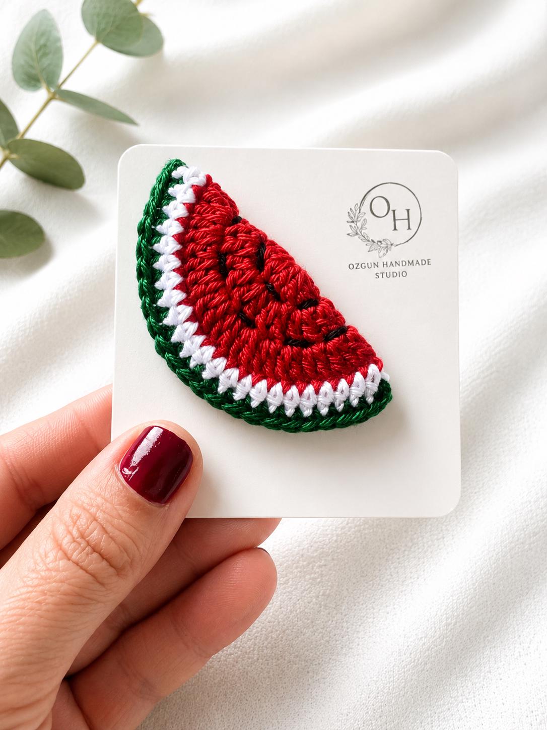 Handmade Crochet Watermelon Brooch, Cotton Summer Fruit Accessory, Cottagecore Style Pin __etsy:8084281808
