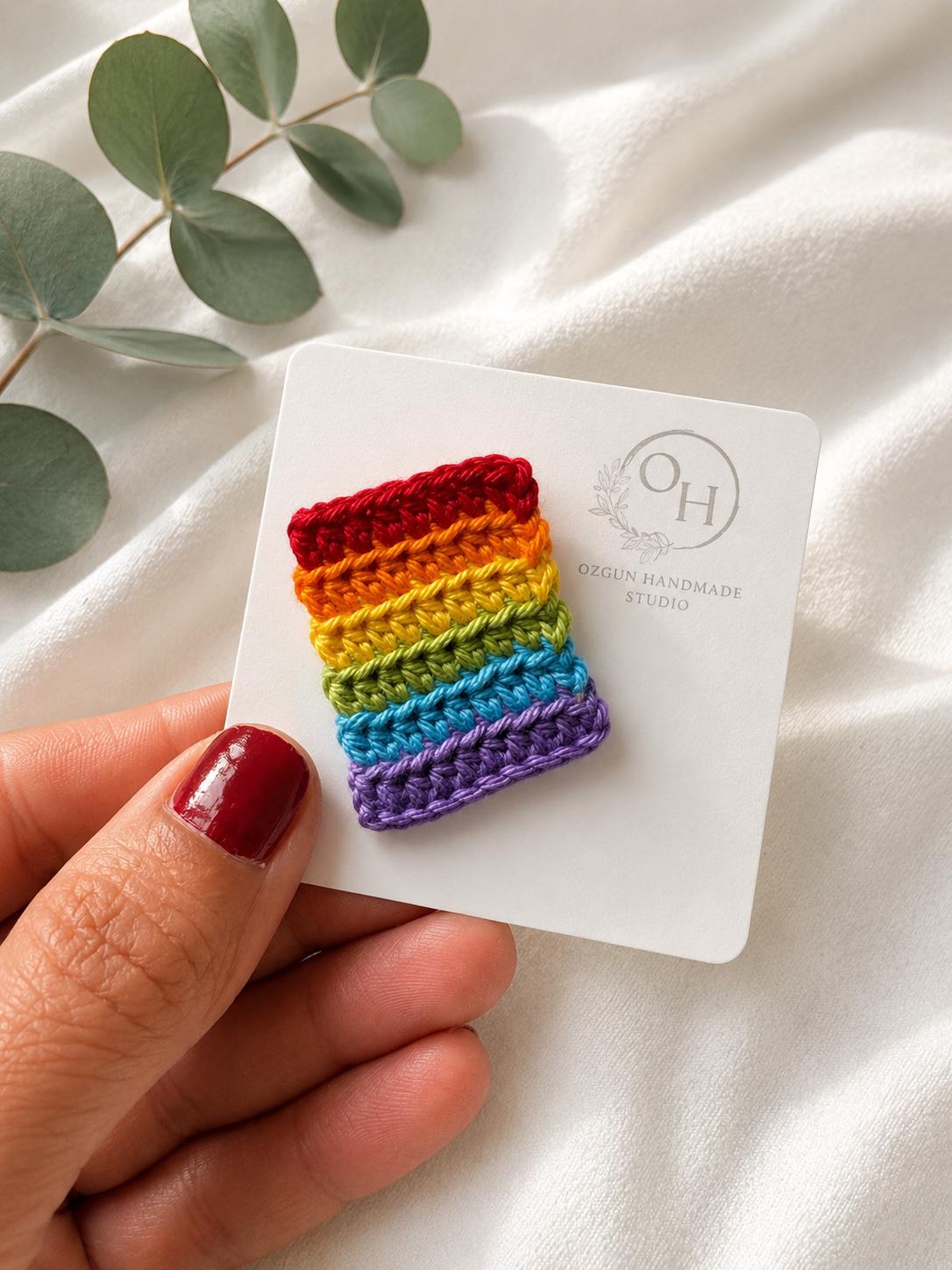 Crochet Rainbow Pin Badge – Handmade Pride Accessory (3x4 cm) __etsy:8085573474