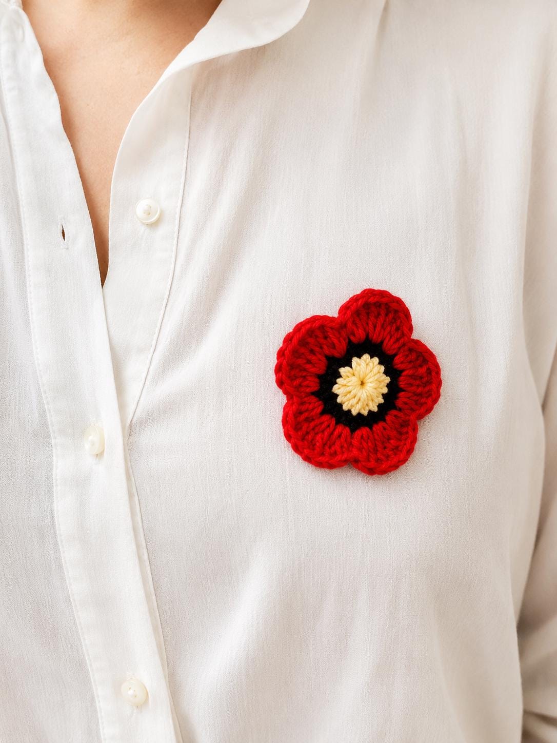 Handmade Crochet Poppy Flower Brooch __etsy:8097722728