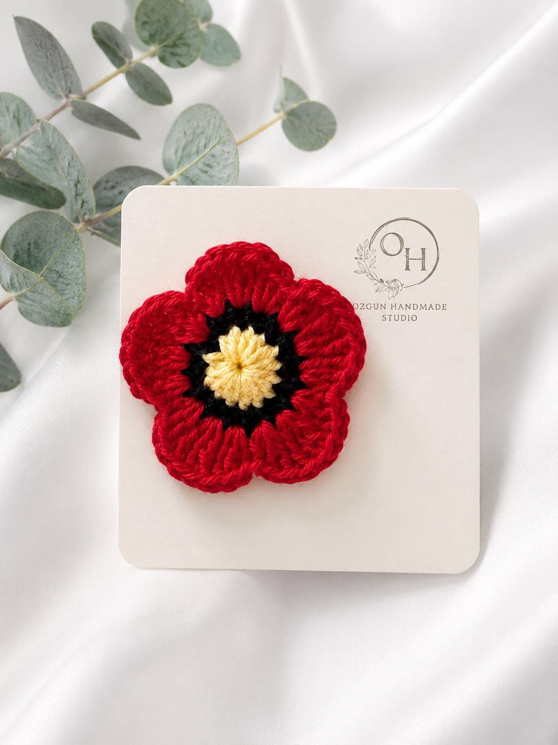 Handmade Crochet Poppy Flower Brooch __etsy:8097907452