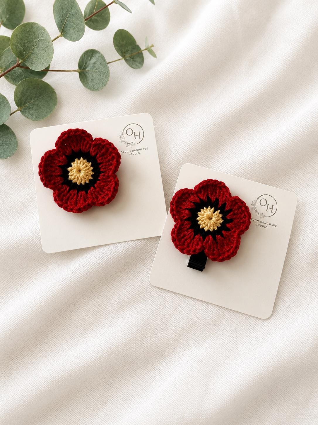 Handmade Crochet Poppy Flower Brooch __etsy:8097907474