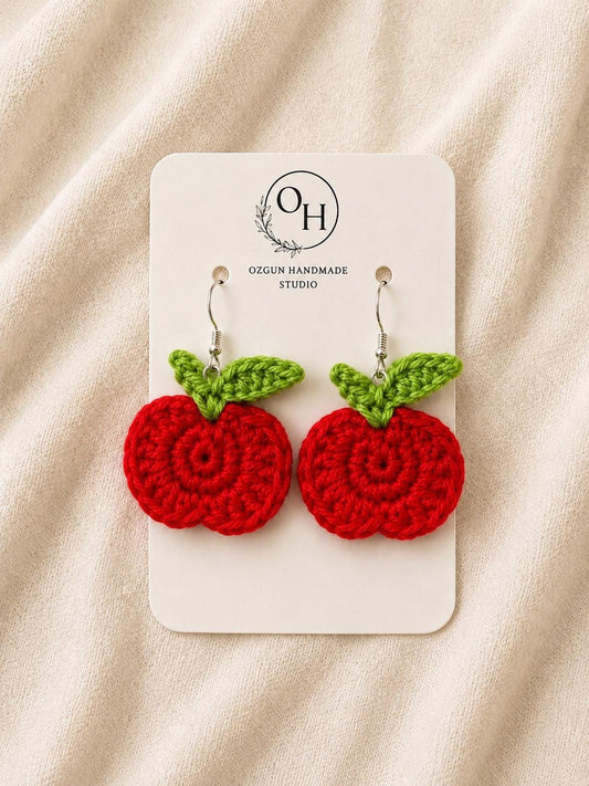 Apple Earrings - crochet earrings - sterling silver hooks __etsy:8102347883