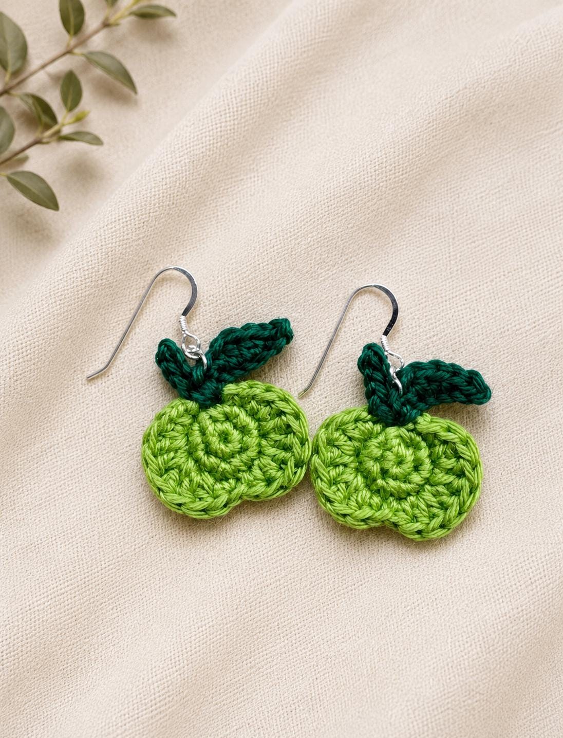 Apple Earrings - crochet earrings - sterling silver hooks __etsy:8102347901